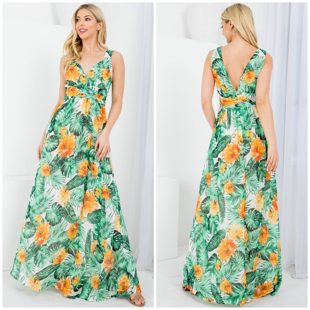 Gorgeous Feminine Chic Tropical Print Maxi Dress - Picture 7 of 9